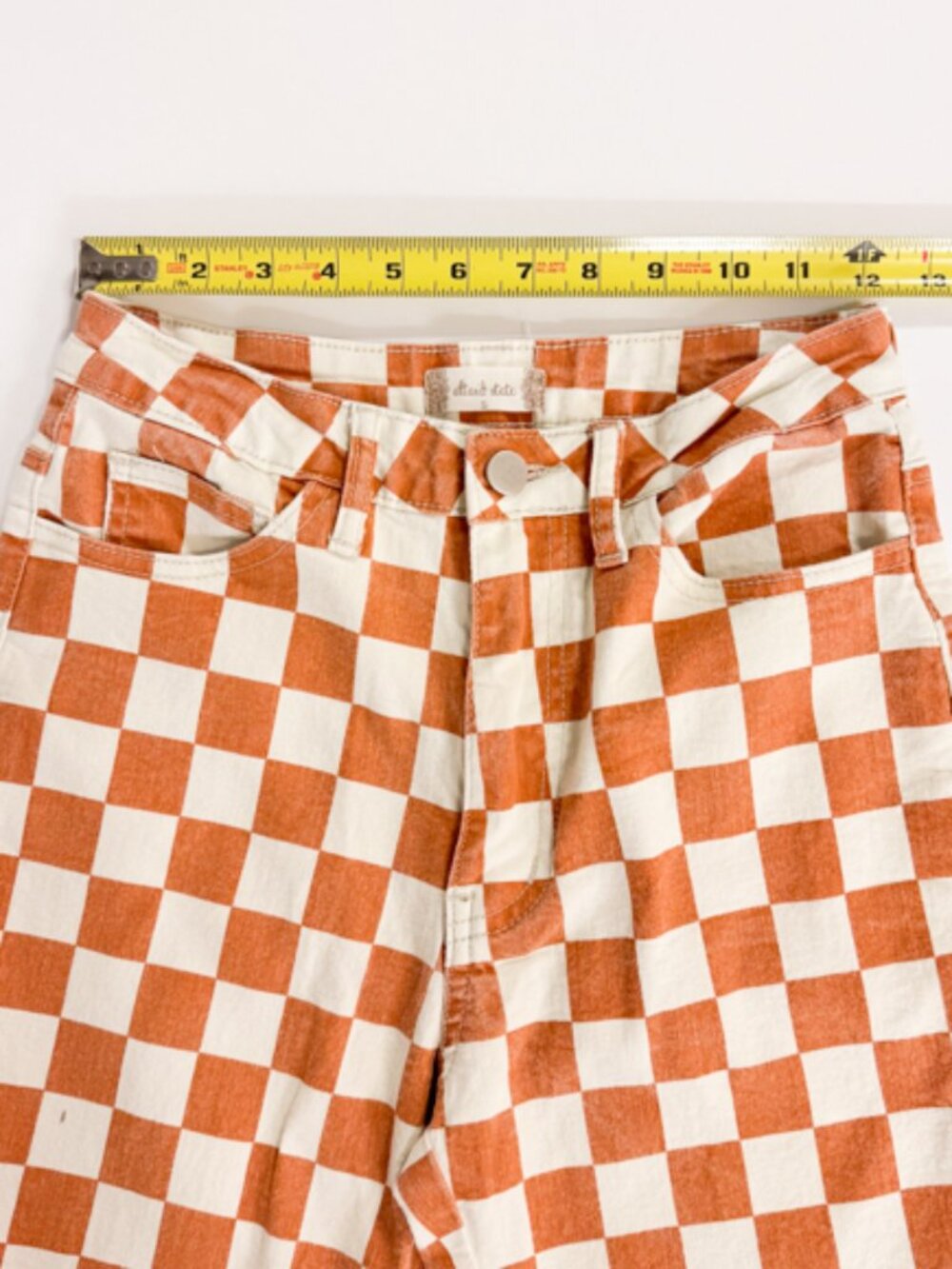 Altar'd State Women's Small Orange and White Checkered Jeans Skater Dopamine - Picture 5 of 7